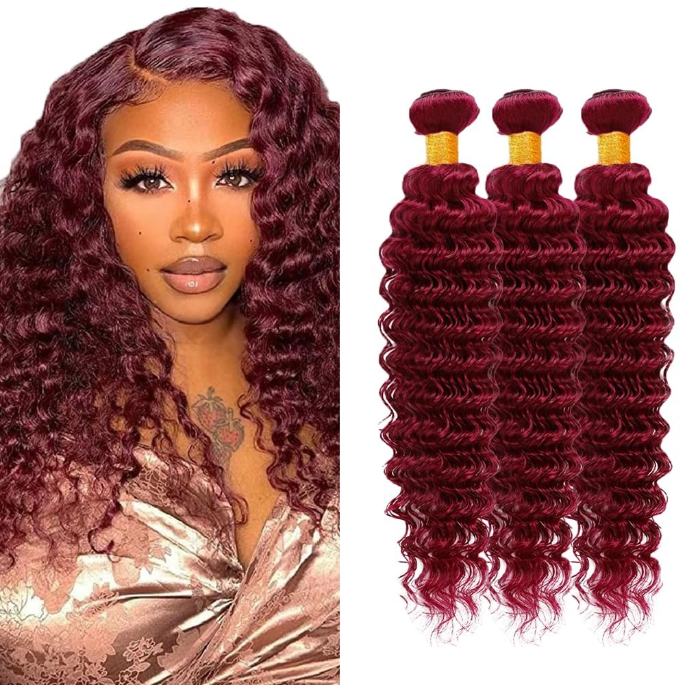 Giginger Bundles Human Hair Burgundy 99J Deep Wave Human Hair Bundles 18 20 22 inch Wine Red Unprocessed Quick Weave Soft Sewn In Hair Extensions for Black Women