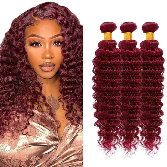 Giginger Bundles Human Hair Burgundy 99J Deep Wave Human Hair Bundles 24 26 28 inch Wine Red Unprocessed Quick Weave Soft Sewn In Hair Extensions for Black Women