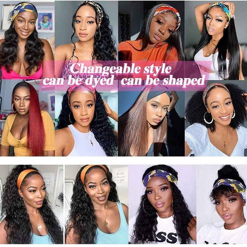 Maytune Deep Wave Headband Wig Human Hair for Black Women None Lace Front Wigs Curly Human Hair Headband Wig Glueless Wear and Go Water Wave Headband Wigs 22 Inch