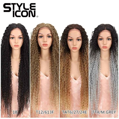 Style Icon 38” Long Curly Wig Lace Front Wigs Synthetic Wigs with Baby Hair Half Hand Tied 130% Density Hair Replacement Wigs (38", TAT6/27/24E)