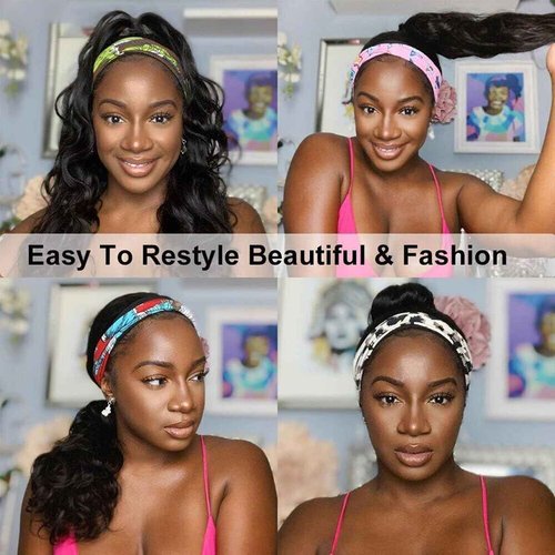 Sungirl Headband Wig Human Hair Body Wave Headband Wigs for Black Women 26 Inch None Lace Front Wig Wear and Go Glueless Machine Made Brazilian Virgin Body Wave Natural Color