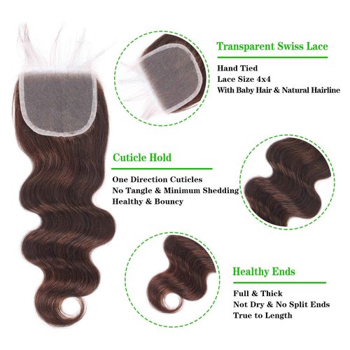 Kapelli Hair Brazilian Body Wave Bundles with Closure (12 14 16+12) 10A Light Brown Body Wave Human Hair Bundles with Lace Closure Brazilian Virgin Hair 3 Bundles with Lace Closure with Baby Hair