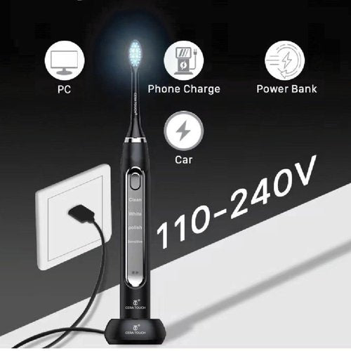 CERA TOUCH 6 Blue LED Whitening Electric Toothbrush| Electric Toothbrush for Adults | 4 Modes With Smart Timer Plaque Removal & Memory Function | 2Heads | IPX7 Waterproof |Travel Case |WirelessCharger