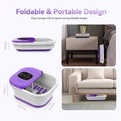 CuPiLo Foot Spa Bath Massager with Heat, Collapsible Foot Massager Spa Soaking Tub with Bubble, Pedicure Foot Spa for Relaxation, Gifts(Purple)