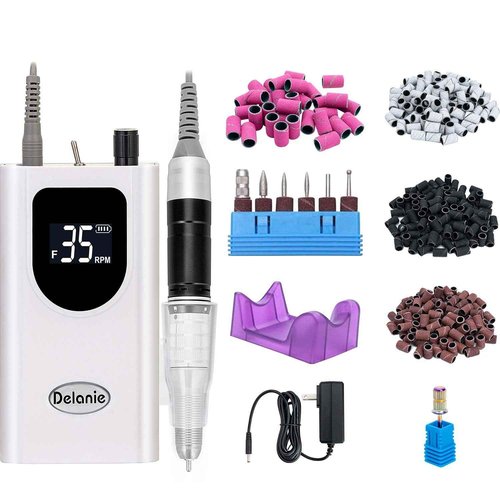 Delanie Nail Drill White & 300Pcs Sanding Bands Bundle