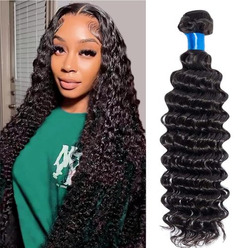 Human Hair Bundles Brazilian Hair Deep Wave One Bundles 28 Inch Unprocessed Virgin Human Hair Extensions Deep Curly Hair Weaves Bundles Natural Black Color for Black Woman (28'', Deep Wave Bundles)