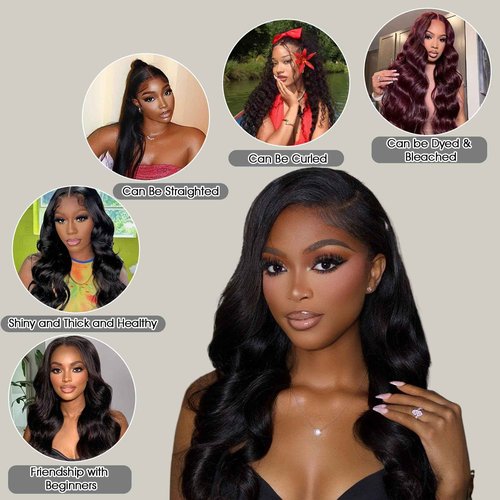 12A Human Hair Bundles with Closure Frontal 18 18 18 18 Body Wave 4 Bundles - Brazilian Quick Weave Hair Extension Real Human Hair for Daily Use