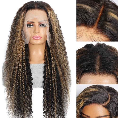 Vlusee 26 Inch 13x6 Deep Wave Lace Front Wigs Human Hair Fb/27 Ombre Blonde Lace Front Wig Human Hair Pre Plucked 13x6 HD Full Lace Frontal Curly Human Hair Glueless Wig for Women