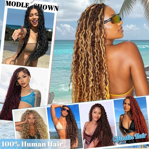 CIFENDIN Human Braiding Hair For Boho Braids 18 Inch 110g Deep Wave Bulk Human Hair for Braiding Knotless 12A 100% Brazilian Virgin Hair Extensions Bulk Bohemian 3 Bundles Color Copper