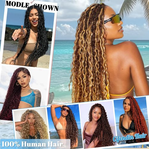 CIFENDIN Human Braiding Hair for Boho Braids 22 Inch 110g Color 4/27 Highlight Balayage Deep Wave Boho Bulk Human Hair for Braiding Knotless 12A Curly Wet and Wavy Bohemian Braids No Weft 3 Bundles