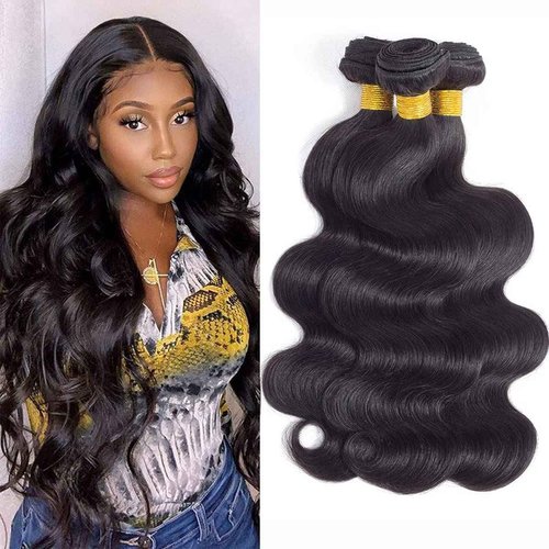 Body Wave Bundles Human Hair 16 18 20 Inch 100% Unprocessed Brazilian Human Hair 3 Bundles For Black Women Body Wave Hair Extensions Natural Color