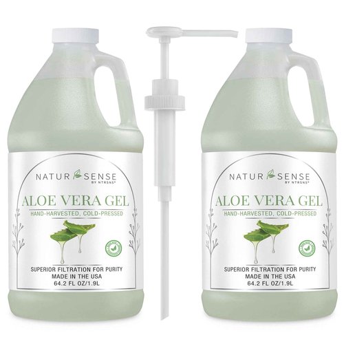 NaturSense Organic Aloe Vera Gel from 100% Pure Aloe w/pump. Great for Hair-Scalp-Face-Dry/Sensitive Skin-Acne-Sunburn. Unscented, Same Organic Ingredients! Bulk: Two 64 Fl Oz bottles (128.4 Fl. Oz.)