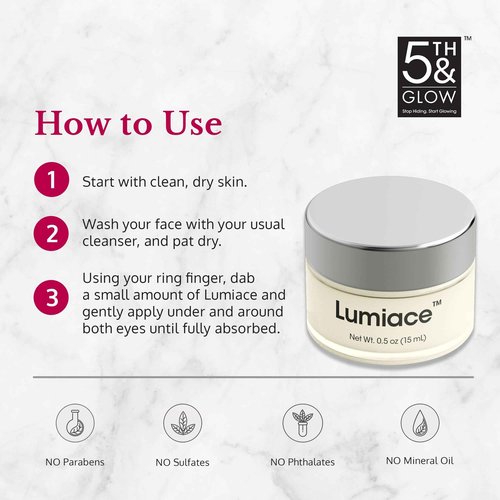 5th & Glow Lumiace Eye Wrinkle Cream for Women, Eye Firming Cream for Sagging Skin and Crows Feet, Under Eye Cream for Puffiness and Bags, Reduces the Appearance of Fine Lines and Wrinkles, 0.5 oz