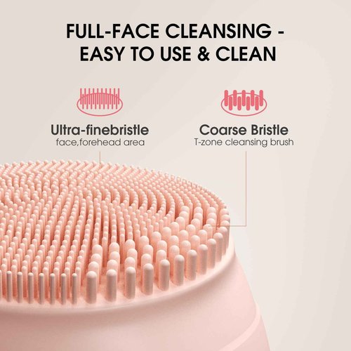 Facial Cleansing Brush,Silicone Face Scrubber,Pore Scrubber for Women Men,IPX7 Waterproof Exfoliating Face Brush,Rechargeable Electric Face Scrub,Pink