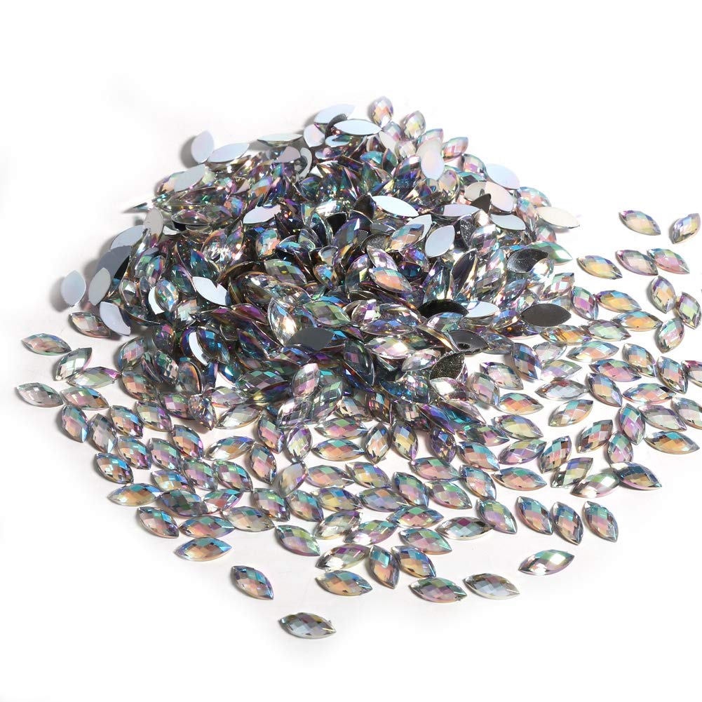 500Pcs Horse Eye Shape Crystal Clear Glass Rhinestones Eye Shaped Beads Flat Back Without Hole (White)