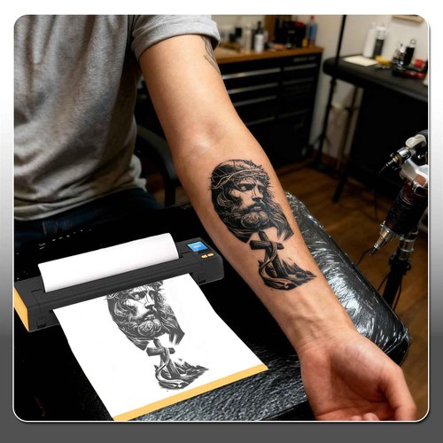 XR3 Tattoo Stencil Printer Tattoo Printer with LED Display & 10 Pcs Transfer Paper, Portable Thermal Tattoo Printer, Bluetooth Transfer Machine, Stencil Printer Compatible with Phones Pad, Orange