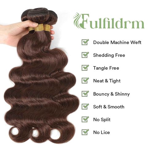 #4 Chocolate Brown Human Hair Bundles Body Wave 16 18 20 inch 100% Unprocessed Brazilian Virgin Hair Extensions 12A Quick Weave Bundles Human Hair Double Weft
