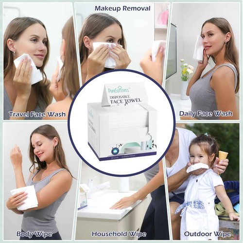 PureSoftness Disposable Face Towel, Clean Towel, Extra Large 12" x 10", Soft Dry Wipe Face Wash, Makeup Remover, Biodegradable Towelette for Sensitive Skin 320 Count (4 Pack)