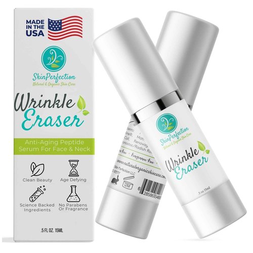 Wrinkle Eraser Supercharged Anti-Aging Peptide Serum Visibly Lifts Firms Hyaluronic Acid Argireline Snap 8 Matrixyl 3000 Edelweiss Inyline Pepha TIght Syn-Ake Juveleven Uplevity Skin Perfection