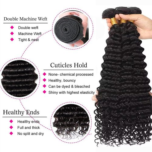 Releek Deep Wave Human Hair Bundles With 4X4 Lace Closure Free Part (10 12 14+10) Inch Human hair 3 Bundles with Closure 100% Unprocessed Wet and Wavy Blonde Deep Water Wave Human Hair Extensions