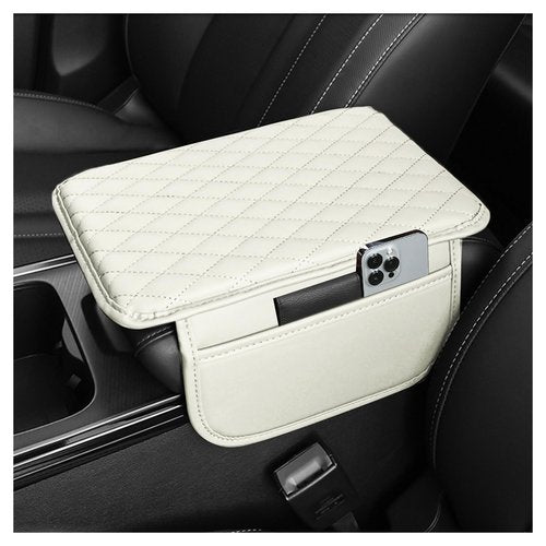 Upgraded Car Center Console Cover,Microfiber Leather Car Armrest Cover Cushion with 2 Storage Bags,Universal Car Armrest Storage Box Car Interior Accessories for Most Vehicles (Cream)