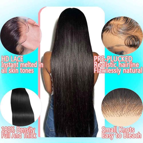 KUKAO 13x6 Lace Front Wigs Human Hair 180 Density Straight HD Lace Front Wigs Human Hair Pre Plucked Glueless Wigs for Women Straight Lace Frontal Wigs Natural Black 22 Inch