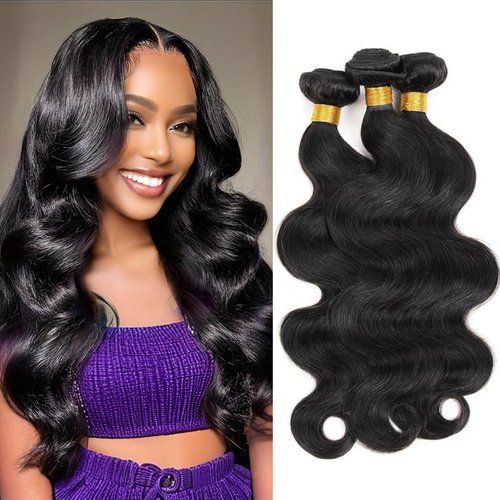 Body Wave Bundles Human Hair 20 22 24 Inch Human Hair Bundle 100% Unprocessed Brazilian Virgin Hair 3 Bundles Human Hair Extensions for Black Women Natural Color