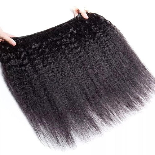 OLFORY Hair Bundles 12A Yaki Kinky Straight Human Hair 3 Bundles 100% Unprocessed Mongolian Virgin Human Hair Kinky Straight Bundles Yaki Hair Natural Color (16 18 20)