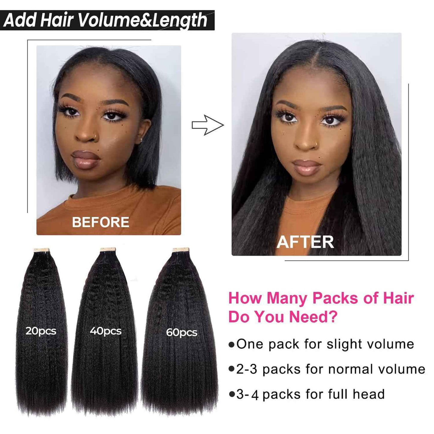 40pcs Tape in Hair Extensions Human Hair Kinky Straight Invisible Tape ins Hair Extensions Real Human Hair for Black Women 3c 4a Yaki Straight Tape Extensions 22 Inch