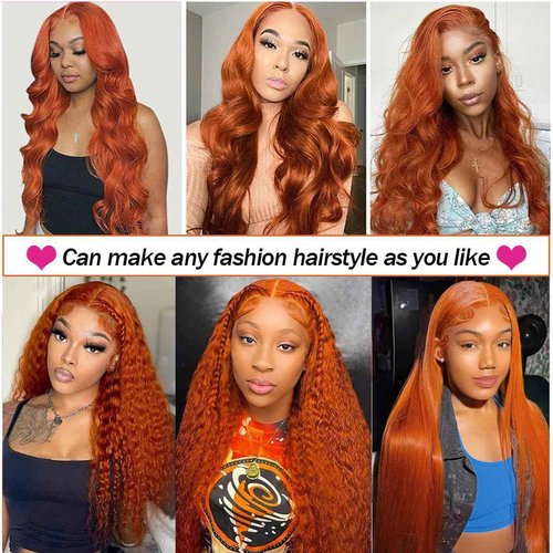 Beaushine 10A Brazilian Bundles with Closure Human Hair Body Wave Quick Weave Hair-14 16 18+14 inch, 350 Ginger Color Body Wave Human Bundle with Free Part Lace Closure