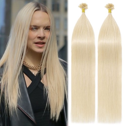 MY-LADY U Tip Hair Extensions Human Remy Platinum Blonde 22 Inch 50G 50Strands Keratin Bond Fusion K Tip Hair Extension