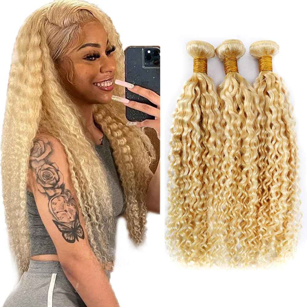 28 30 32 inch Blonde Bundles Human Hair #613 Kinky Curly Bundle P27/613 Human Hair Bundles Highlight Curly Wave Bundle
