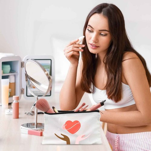 Fainne 100 Pack Canvas Makeup Bags Bulk 7.1 x 4.3 Inch Blank DIY Craft Canvas Pencil Pouch Pencil Case Multi Purpose Travel Toiletry Zipper Pouch Cosmetic Bags for Stationary Storage(Beige)