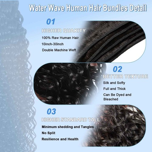 12 14 16 Inch Water Wave Human Hair Bundles 12A 100% Unprocessed Wet And Wavy Curly Bundles Human Hair 100% Unprocessed Curly Weave Bundle Natural Color