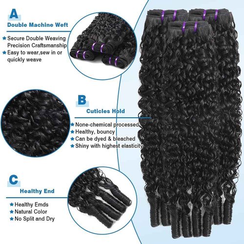 Curly Human Hair Bundles Burmese Curly Bundles Human Hair 100% Unprocessed Wet And Wavy 3 Bundles（16 18 20 Inch）with Spiral End 14A Water Wave Bundle Quick Weave Hair for Women Natural Black