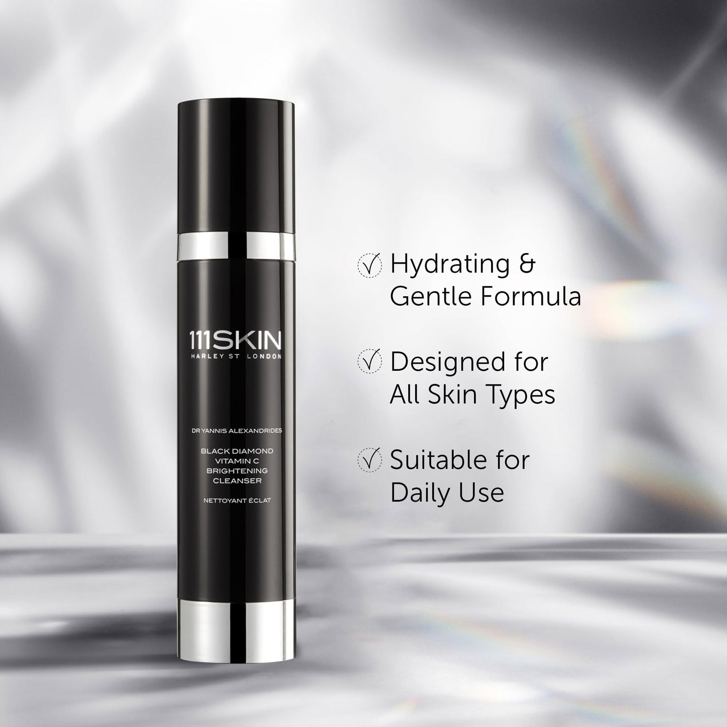 111SKIN Black Diamond Vitamin C Cleanser Face Wash for All Skin Types, Foaming Facial Cleanser with Peptidic Microalgae Complex for Dull Uneven Skin Tone & Dark Spots 3.4 fl oz