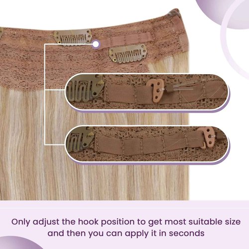 LaaVoo Invisible Wire Hair Extensions Human Hair Golden Brown Mixed Light Blonde Wire Human Hair Fish Line Extensions One Piece Human Hair Extensions 20 Inch 100g