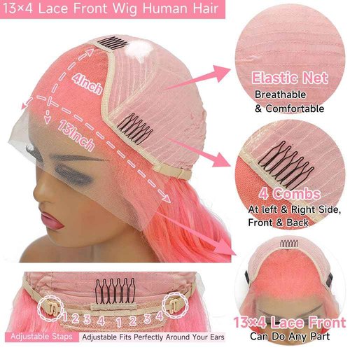 Pink Lace Front Wig Human Hair 200 Density Pink Body Wave Lace Front Wigs Human Hair Pre Plucked Colored 13x4 HD Lace Frontal Wig Glueless Lace Front Wigs 22 Inch