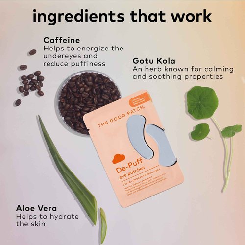 The Good Patch De-Puff Cooling Hydrogel Under Eye Patches for Puffy Eyes and Under Eye Bags, Made with Caffeine, Aloe Vera, Gotu Kola, Clinically Proven (18 Total Patch Sets)