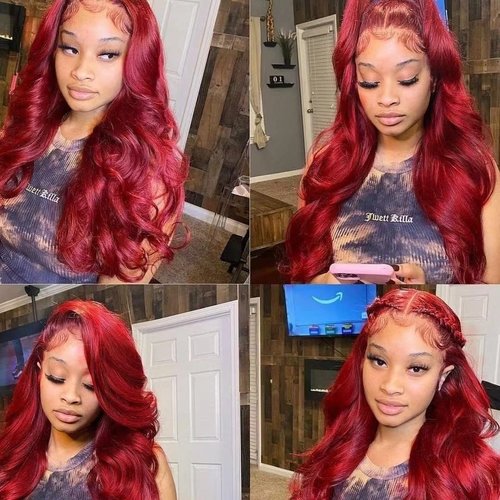 MUPRETTY 99J Burgundy Lace Front Wigs Human Hair Bleached Knots Body Wave Lace Front wig 13x4x1 T Part Lace Wig Human Hair 180% Density Glueless Wigs Human Hair Pre Plucked Natural Hairline (22Inch)