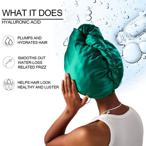 PROMEED Hydrating Silk Hair Wrap with Hyaluronic Acid, 100% 23 Momme Mulberry Silk Turban for Dry Hair and Frizzy Hair, Grade 6a+ Silk Bonnet for Hair Moisturizing Treatment (EMERALD GREEN)