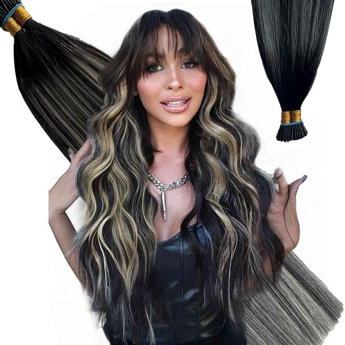 Belaved 1BSilver I Tip Hair Extensions Real Remy Human Hair Extensions Straight Add Length Volume Seamless Invisable #550 for Party Wedding 22inch 50g