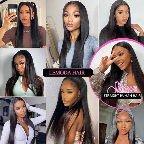Lemoda 13x4 Straight Lace Front Wigs Human Hair 200% Density 16 Inch Straight Wig 13x4 HD Lace Human Hair Wigs for Women Glueless Black Wigs Virgin 15A Straight Hair Outlet Deal Wigs Pre Plucked