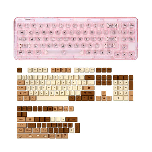 YUNZII X71 Transparent Mechanical Keyboard with Clear Keycaps(Crystal Ice Switch,Pink), Coffee Cat Dye Sub PBT Keycaps(Cherry Profile, Coffee Cat)