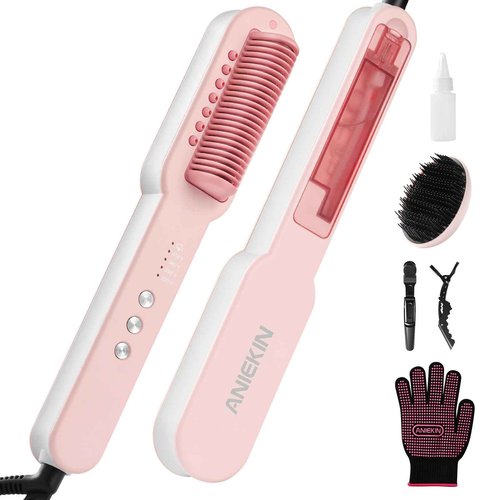 Aniekin 3 in 1 Steam Hair Straightener Brush, 4 Temp Settings & Steam Reduces Damage, Nourishes Hair, and Expedites Straightening, Dual Voltage, Professional Styling Tools