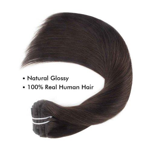 Sixstarhair Clip In Hair Extensions Real Human Hair Dark Brown Clip In Hair Extensions Remy Human Hair 140g 7 Pieces Per Pack Silky Straight Hair Extensions for women [Color 2 Dark Brown 16inch]