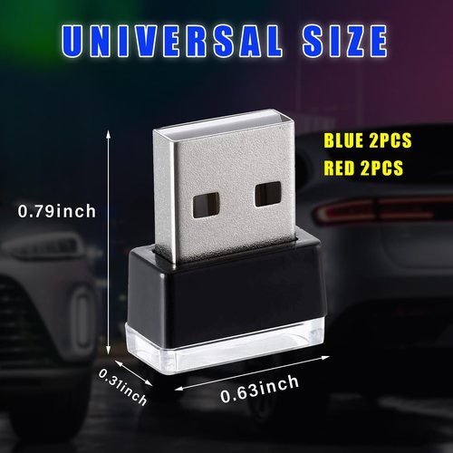 Augeny 4 PCS USB LED Car Interior Atmosphere Lamp, Plug-in USB Decor Night Light, Portable Auto Ambient Lighting Kit, Universal Vehicle Interior Accessories for Most Cars (Red & Blue)