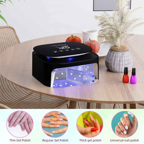 Cordless UV LED Nail Lamp, 60W Rechargeable Nail Dryer Gel Polish Light, Intelligent Auto Sensor LCD Display Nail Lamp, Portable 30 Beads Led Nail Light with 4 Timer Setting (Black)