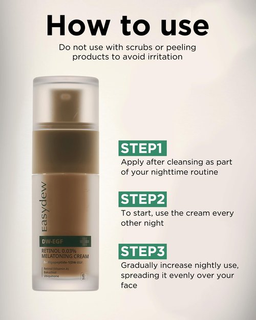 EASYDEW DW-EGF Peptide Retinol 0.03% Cream – Beginner Retinol Night Cream for Hypoallergenic Skin Care - Firm Skin, Wrinkle Improvement - Korean Daily Anti Aging Face & Neck Treatment, 1.01fl. oz.