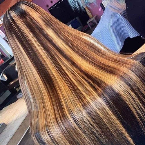 Habiliana Human Hair Wig 200% Density HD Straight Wave Wigs Human Hair Real Full Large Lace 4x4 Highlight P4/27 Weave Wigs Pre Plucked for Black Women